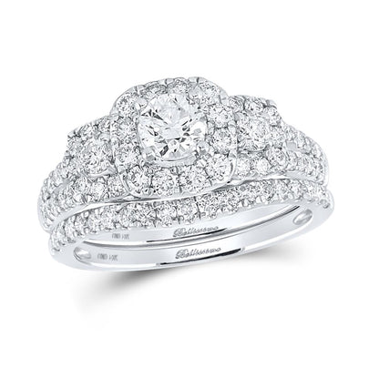 14k White Gold Round Diamond Bridal Wedding Ring Set 1-1/2 Cttw (Certified)