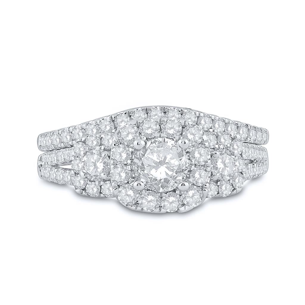 14k White Gold Round Diamond Bridal Wedding Ring Set 1-1/2 Cttw (Certified)
