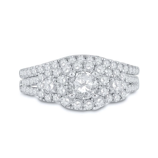 14k White Gold Round Diamond Bridal Wedding Ring Set 1-1/2 Cttw (Certified)