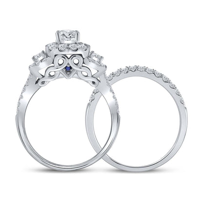 14k White Gold Round Diamond Bridal Wedding Ring Set 1-1/2 Cttw (Certified)