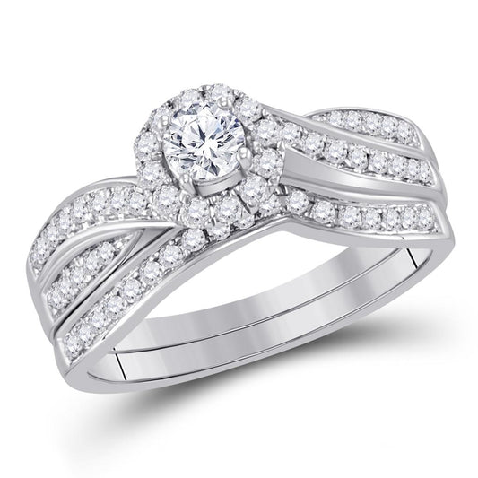 14k White Gold Round Diamond Bridal Wedding Ring Set 5/8 Cttw (Certified)