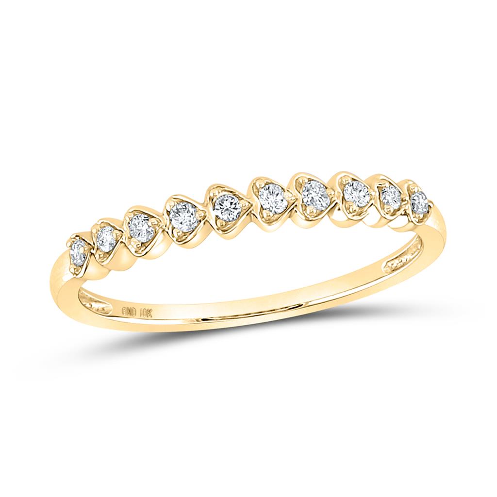 10kt Yellow Gold Round Diamond Heart Stackable Band Ring 1/10 Cttw