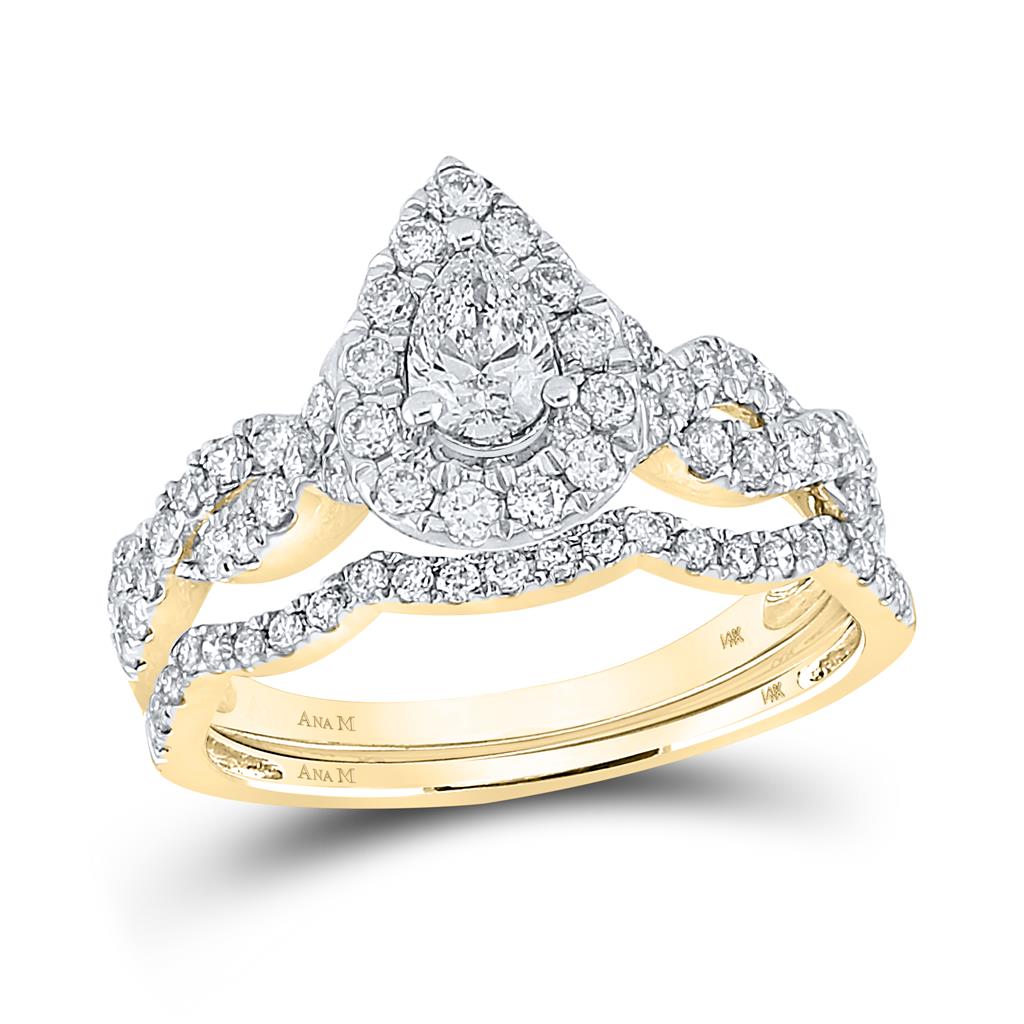 14k Yellow Gold Pear Diamond Bridal Wedding Ring Set 1 Cttw (Certified)