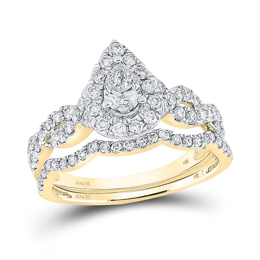 14k Yellow Gold Pear Diamond Bridal Wedding Ring Set 1 Cttw (Certified)