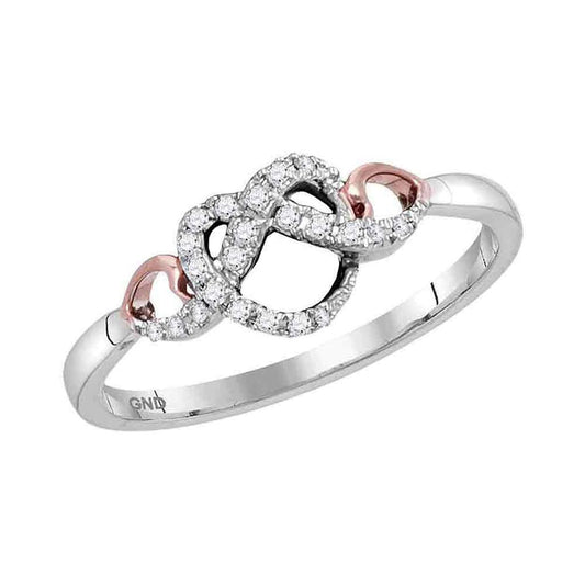 10k Two-tone White Gold Round Diamond Infinity Knot Heart Ring 1/10 Cttw