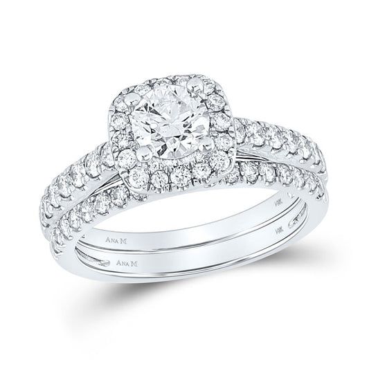 14k White Gold Round Diamond Bridal Wedding Ring Set 1-1/2 Cttw (Certified)