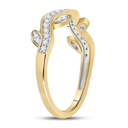 10k Yellow Gold Round Diamond Vine Stackable Band Ring 1/6 Cttw