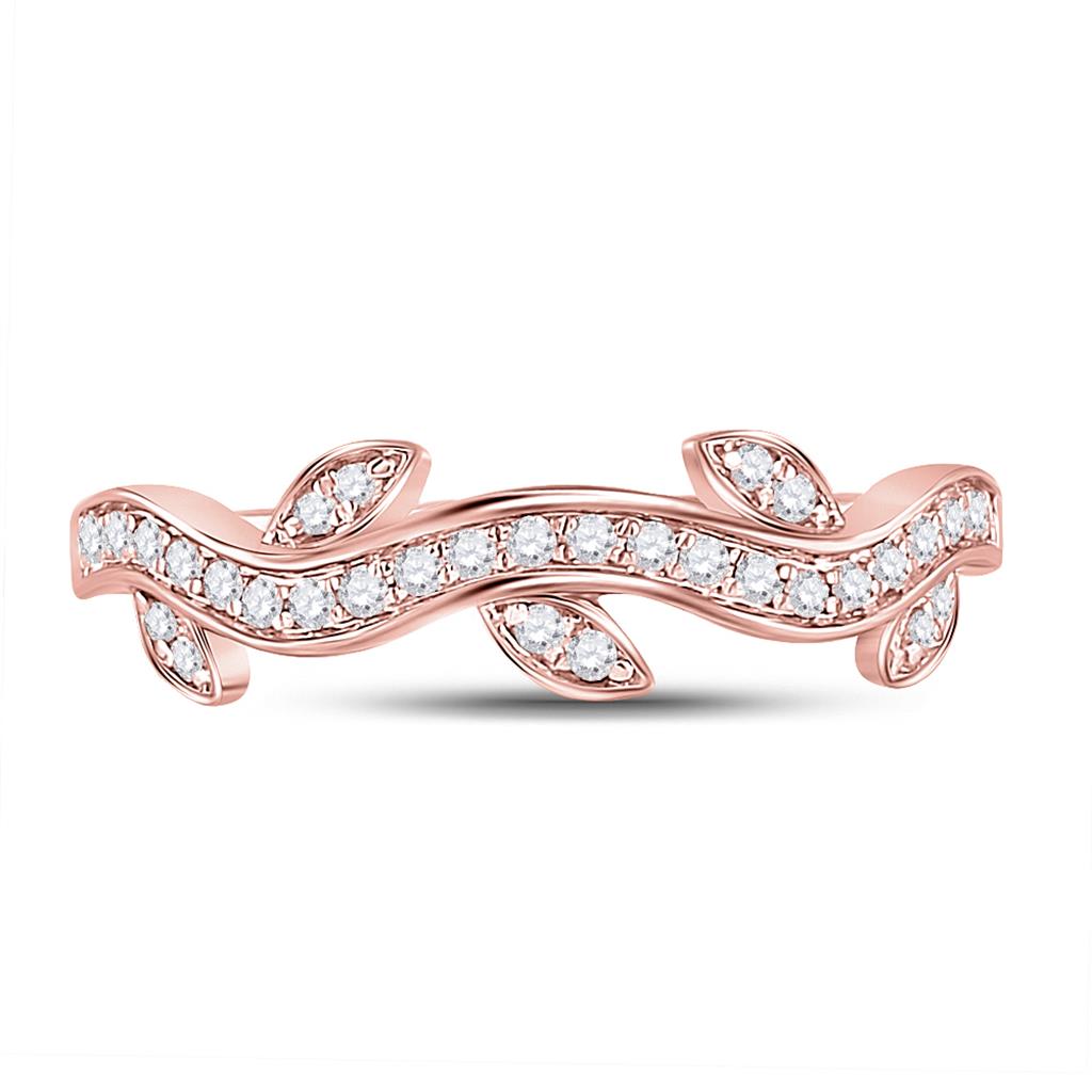10k Rose Gold Round Diamond Vine Stackable Band Ring 1/6 Cttw