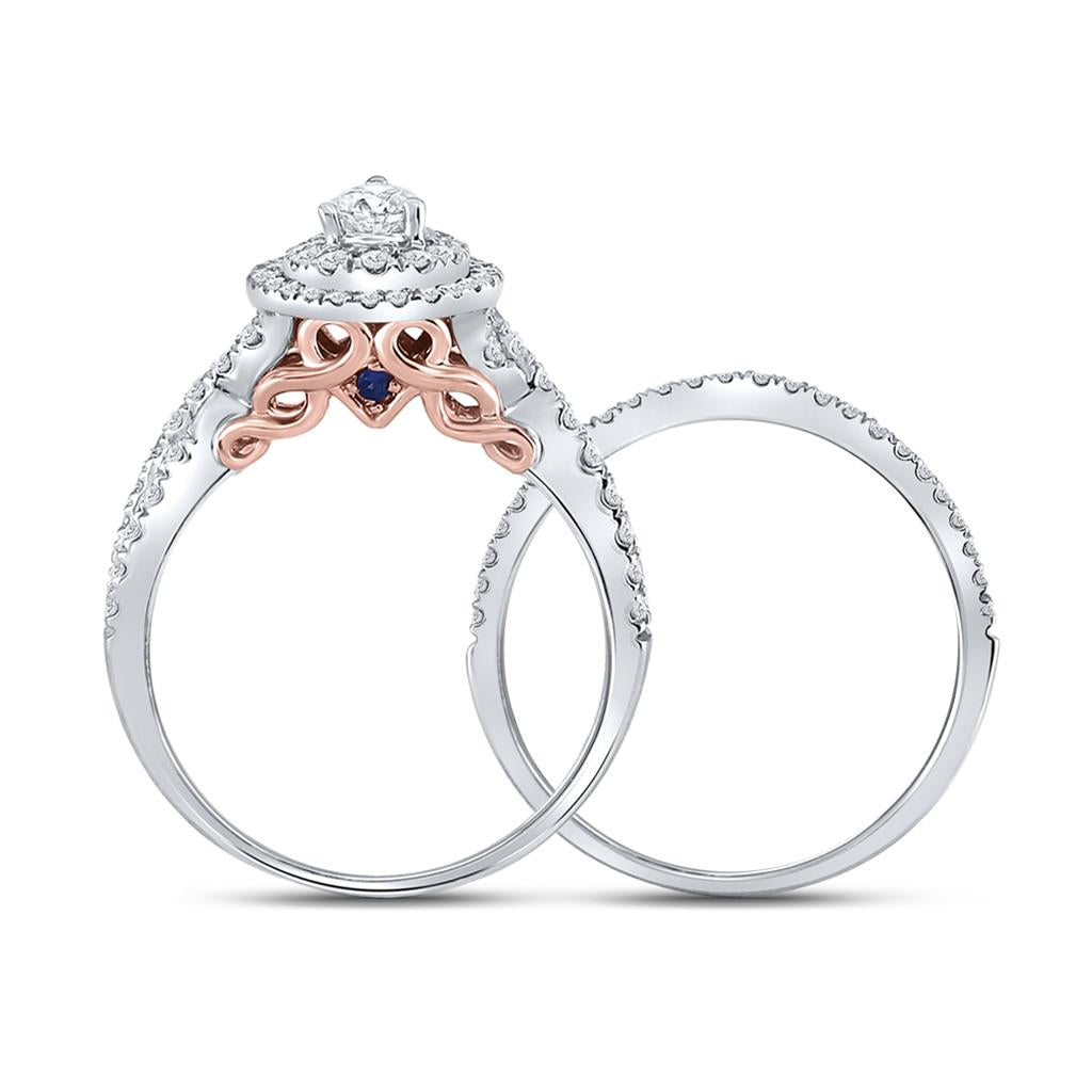 14k Two-tone Gold Pear Diamond Bridal Wedding Ring Set 1 Cttw