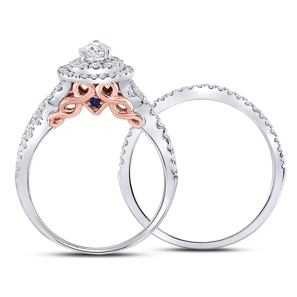 14k Two-tone Gold Pear Diamond Bridal Wedding Ring Set 1 Cttw