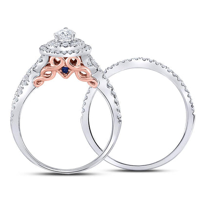 14k Two-tone Gold Pear Diamond Bridal Wedding Ring Set 1 Cttw