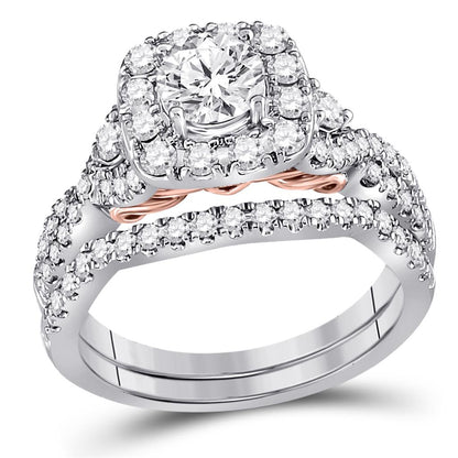 14k Two-tone Gold Round Diamond Bridal Wedding Ring Set 1-3/4 Cttw (Certified)