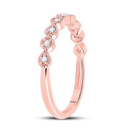 14k Rose Gold Round Diamond Dot Stackable Band Ring 1/10 Cttw