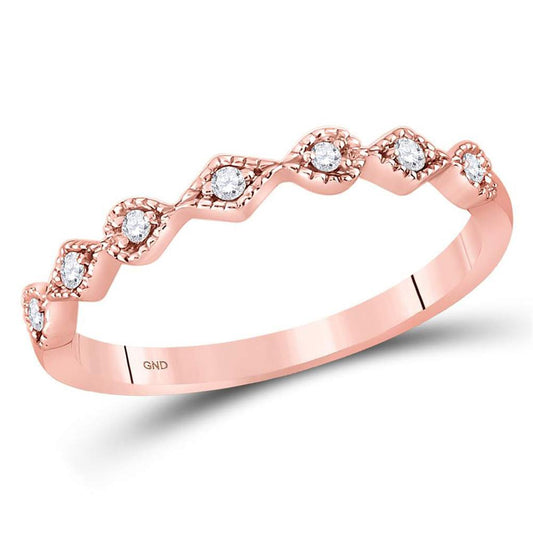 10k Rose Gold Round Diamond Stackable Band Ring 1/10 Cttw
