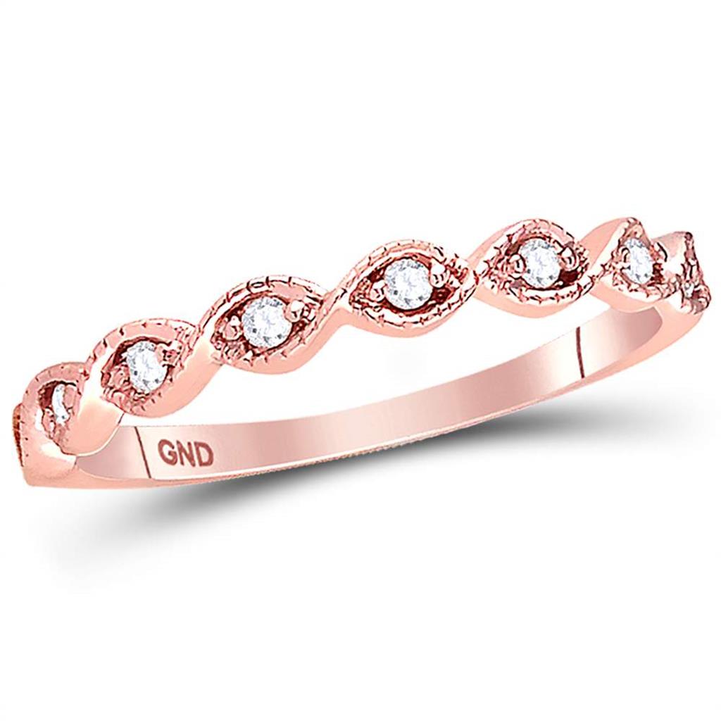 14k Rose Gold Round Diamond Twist Stackable Band Ring 1/10 Cttw
