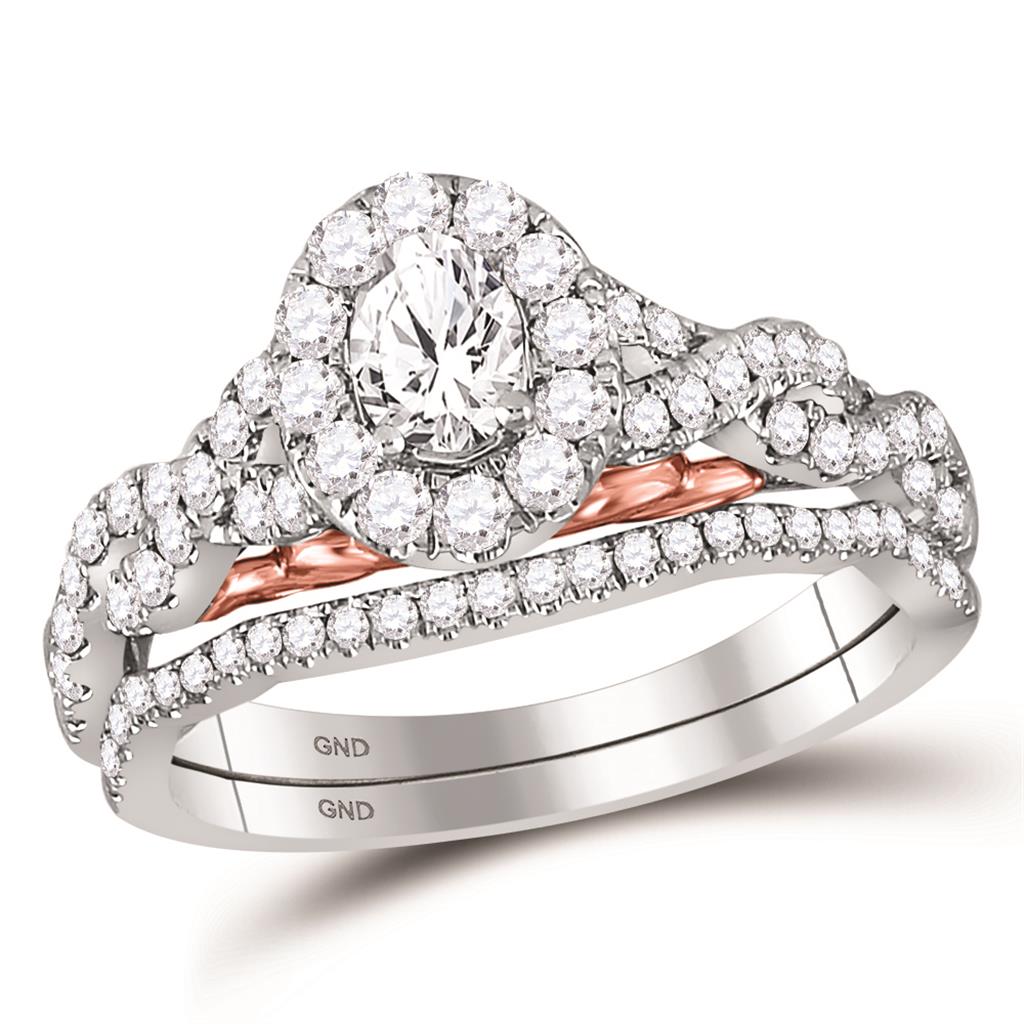 14k Two-tone Gold Oval Diamond Bridal Wedding Ring Set 1 Ctw (Certified)
