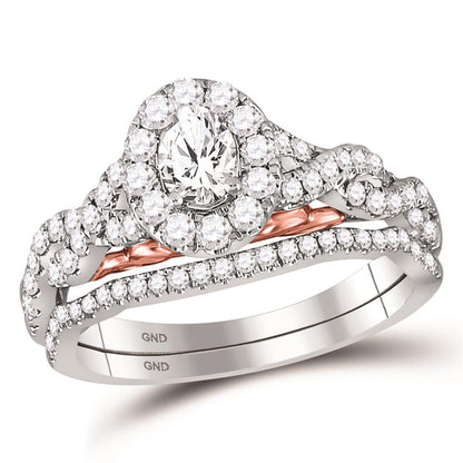14k Two-tone Gold Oval Diamond Bridal Wedding Ring Set 1 Ctw (Certified)