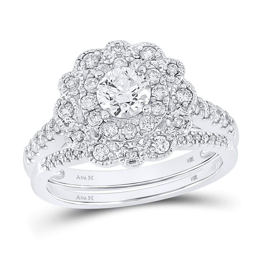 14k White Gold Round Diamond Bridal Wedding Ring Set 1-1/4 Cttw (Certified)