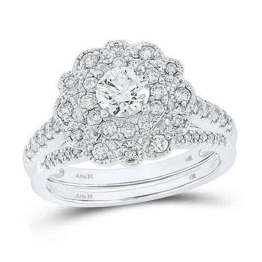 14k White Gold Round Diamond Bridal Wedding Ring Set 1-1/4 Cttw (Certified)