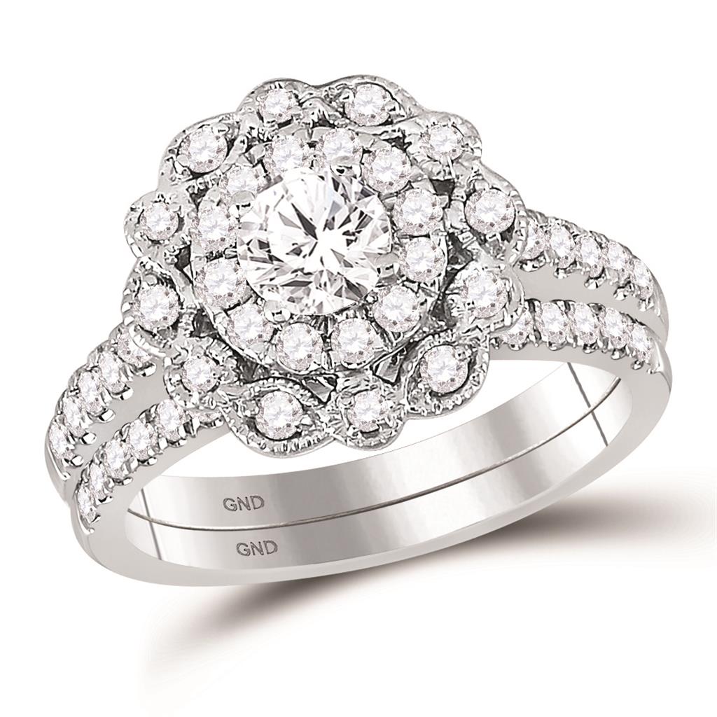 14k White Gold Round Diamond Bridal Wedding Ring Set 1-1/4 Cttw (Certified)