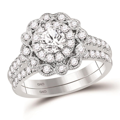 14k White Gold Round Diamond Bridal Wedding Ring Set 1-1/4 Cttw (Certified)
