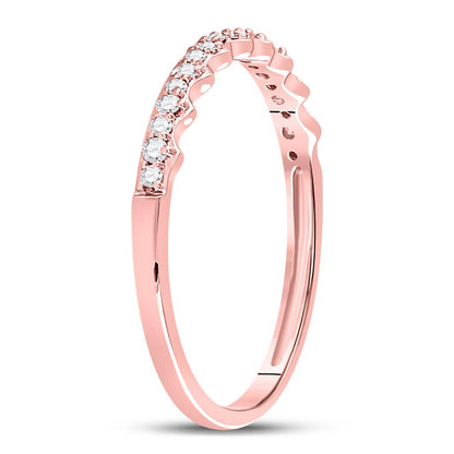 10k Rose Gold Round Diamond Slender Scalloped Stackable Band Ring 1/6 Cttw