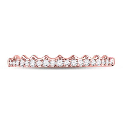 10k Rose Gold Round Diamond Slender Scalloped Stackable Band Ring 1/6 Cttw