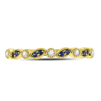 10k Yellow Gold Round Blue Sapphire Diamond Stackable Band Ring 1/10 Cttw
