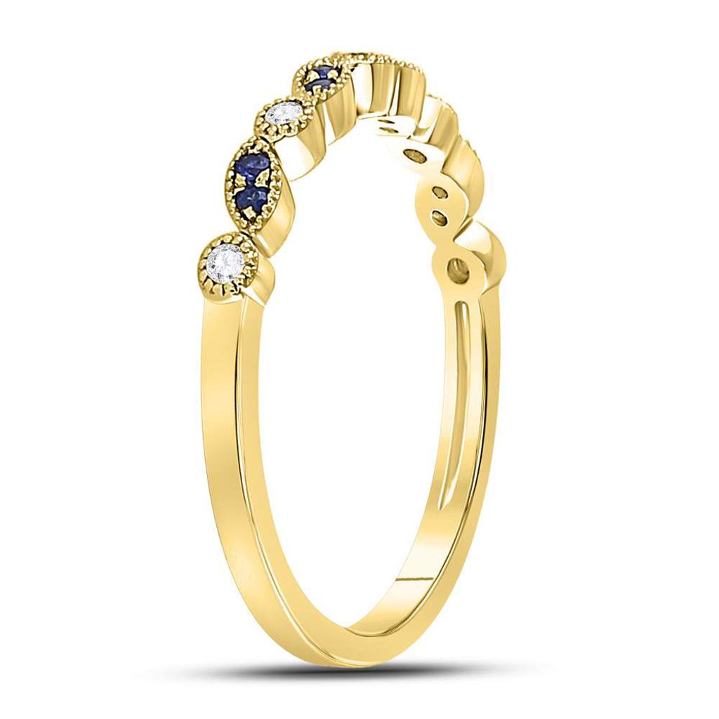 10k Yellow Gold Round Blue Sapphire Diamond Stackable Band Ring 1/10 Cttw