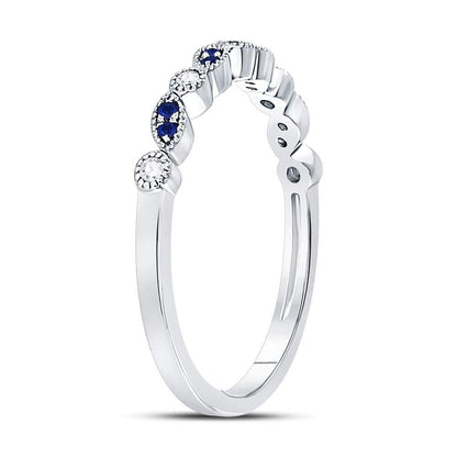 14k White Gold Round Blue Sapphire Diamond Stackable Band Ring 1/10 Cttw