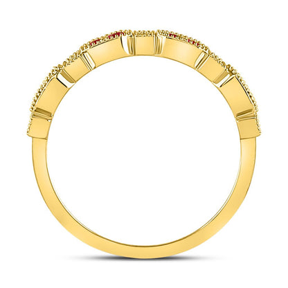 10k Yellow Gold Round Ruby Diamond Stackable Band Ring 1/4 Cttw