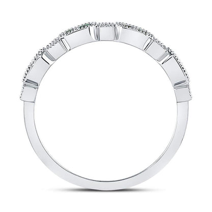 14kt White Gold Round Emerald Diamond Stackable Band Ring 1/4 Cttw