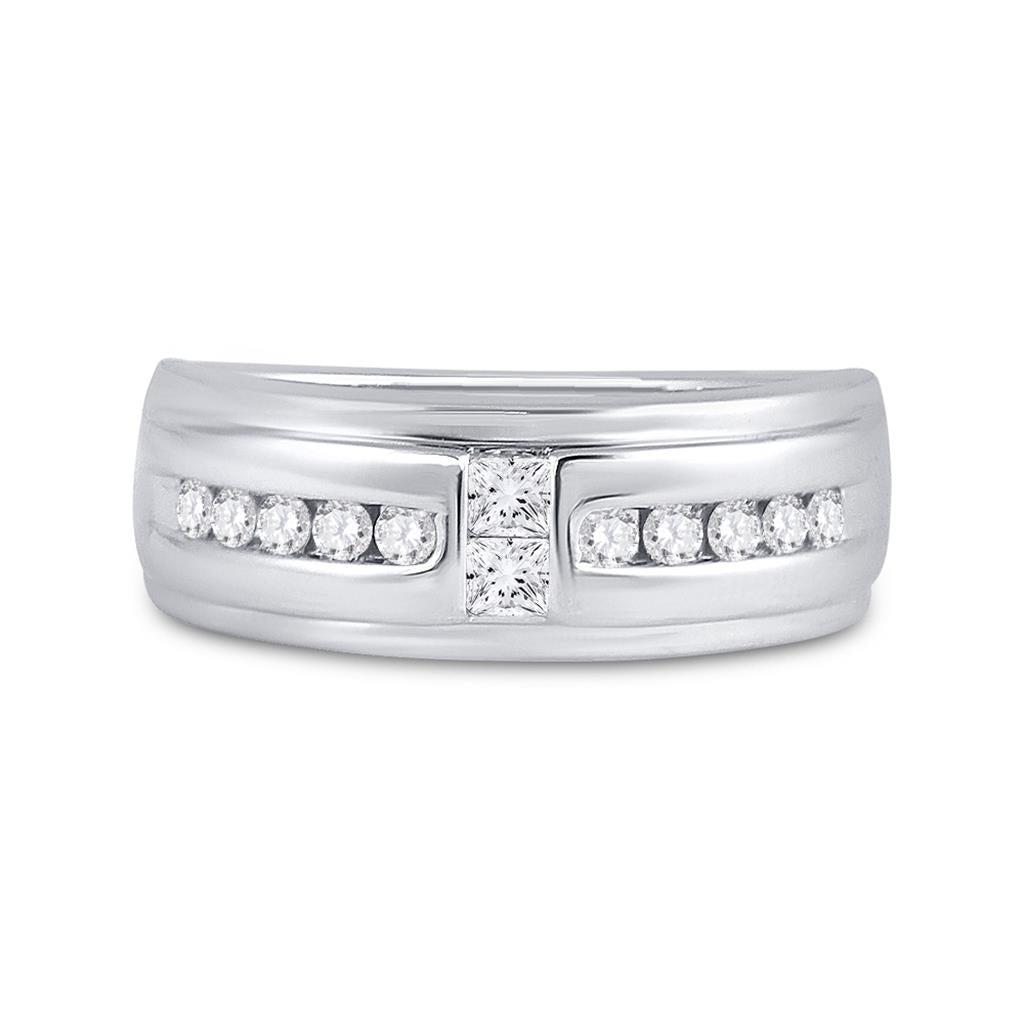 14k White Gold Princess Diamond Wedding 2-Stone Band Ring 1/2 Cttw