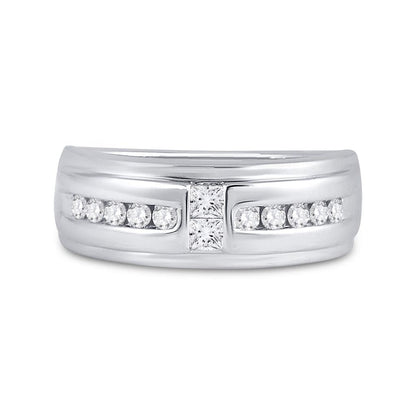 14k White Gold Princess Diamond Wedding 2-Stone Band Ring 1/2 Cttw