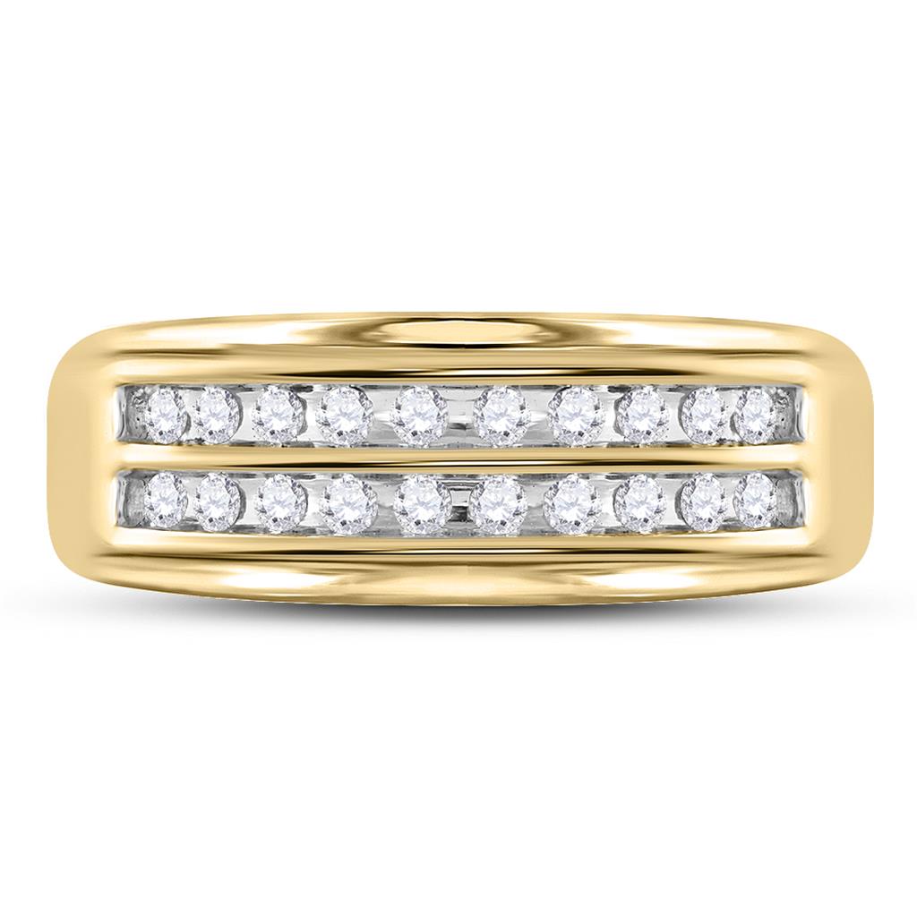 10k Yellow Gold Round Diamond Wedding 2-Row Band Ring 1/4 Cttw