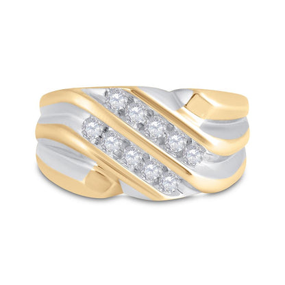 10k Yellow Gold Round Diamond Double Row Band Ring 1/2 Cttw