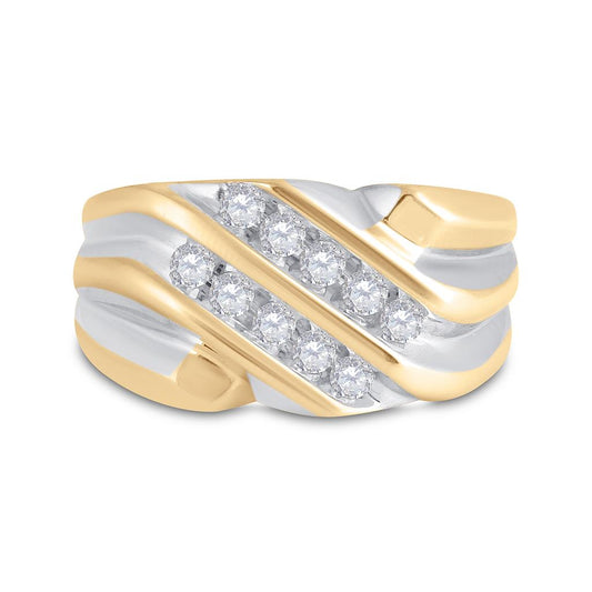 10k Yellow Gold Round Diamond Double Row Band Ring 1/2 Cttw