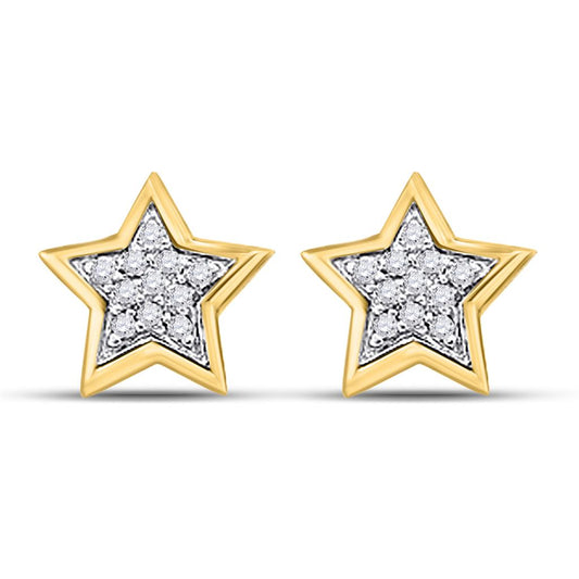 10k Yellow Gold Round Diamond Star Earrings 1/20 Cttw