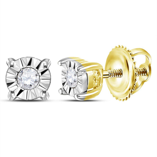 14k Yellow Gold Round Diamond Miracle Solitaire Earrings 1/20 Cttw