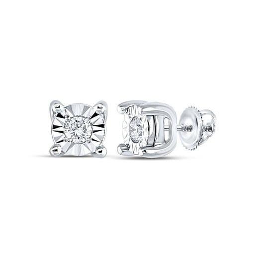 14k White Gold Round Diamond Miracle Solitaire Earrings 1/20 Cttw