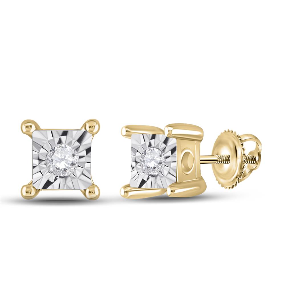 10k Yellow Gold Round Diamond Miracle Stud Earrings 1/20 Cttw
