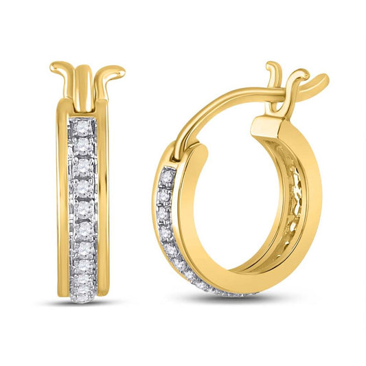 10k Yellow Gold Round Diamond Single Row Hoop Earrings 1/6 Cttw
