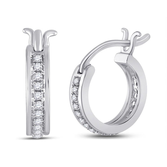 14k White Gold Round Diamond Single Row Hoop Earrings 1/6 Cttw