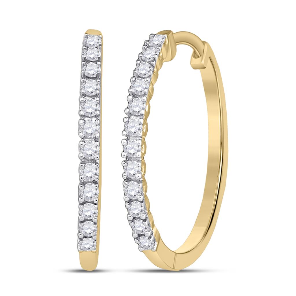 10k Yellow Gold Round Diamond Slender Single Row Hoop Earrings 1/4 Cttw