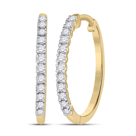 10k Yellow Gold Round Diamond Slender Single Row Hoop Earrings 1/4 Cttw