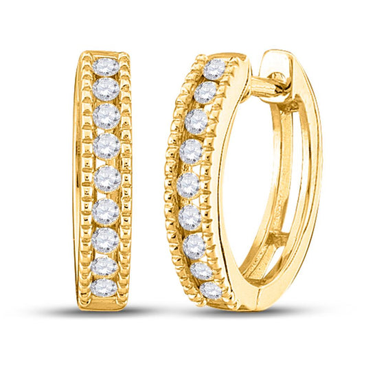10k Yellow Gold Round Diamond Milgrain Hoop Earrings 1/4 Cttw