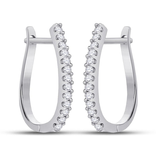 14k White Gold Round Diamond Oblong Hoop Earrings 1/4 Cttw