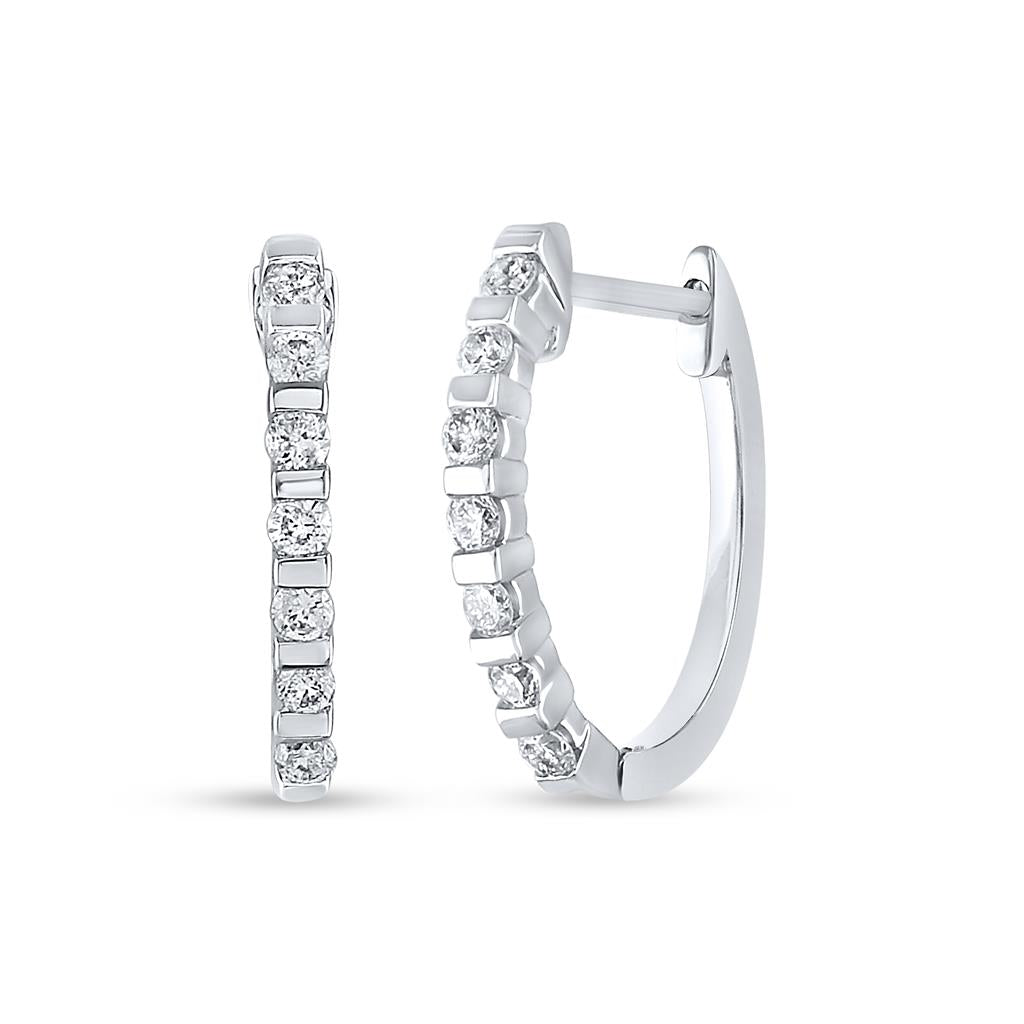 14k White Gold Round Diamond Hoop Earrings 1/4 Cttw