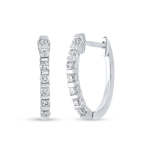 14k White Gold Round Diamond Hoop Earrings 1/4 Cttw