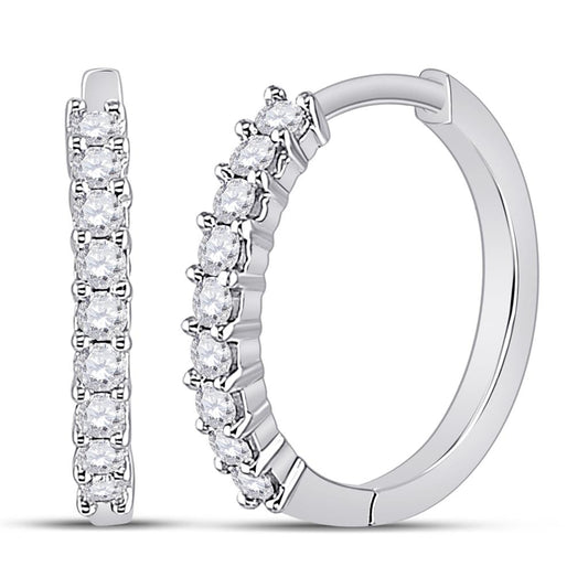 14k White Gold Round Diamond Single Row Hoop Earrings 1/4 Cttw
